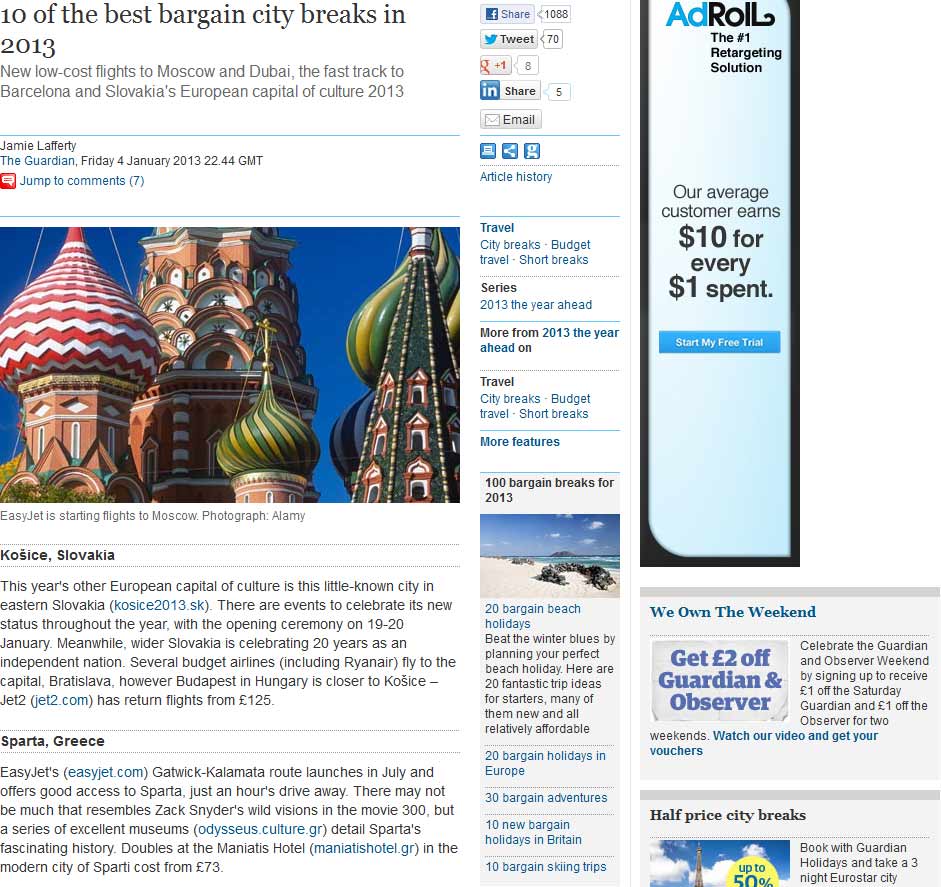 Guardian: Sparta in top city breaks for 2013